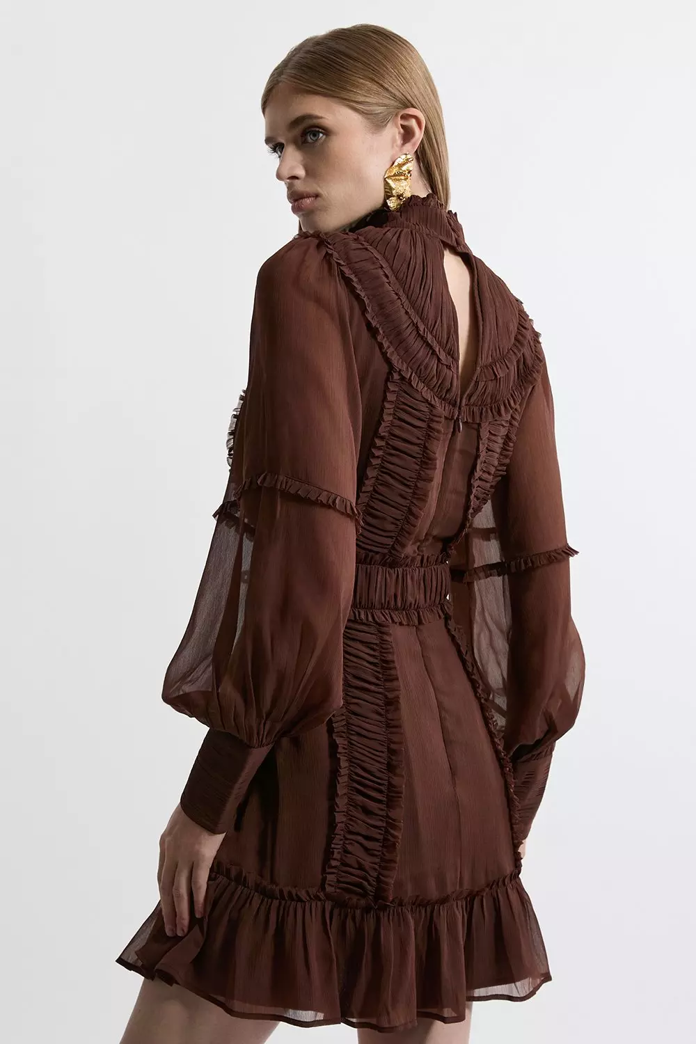 Lydia Millen Pleat Crinkle High Neck Drama Sleeve Woven Mini